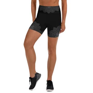 Shorts femininos de ioga mandala cinza preto por atacado de SuniaYoga