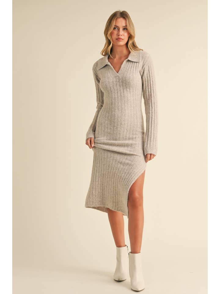 Klesis - Wholesale Dress - Women's - ID8811 COLLAR SWEATER MIDI DRESS WITH LONG SLEEVES12