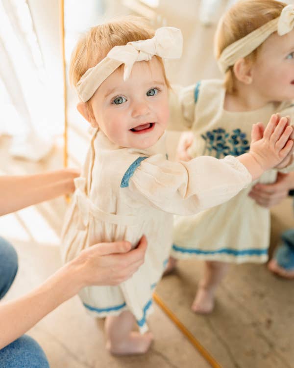 Natural Matera Embroidered Baby Dress & Bloomer (Organic Cotton) for wholesale on Faire9