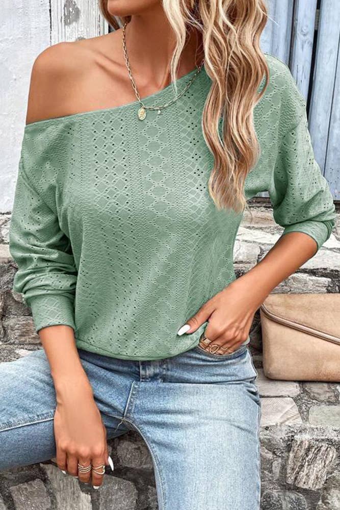 Wholesale Plain One Shoulder Jacquard Long Sleeves Top ZK198 Wholesale Plain One Shoulder Jacquard Long Sleeves Top ZK198