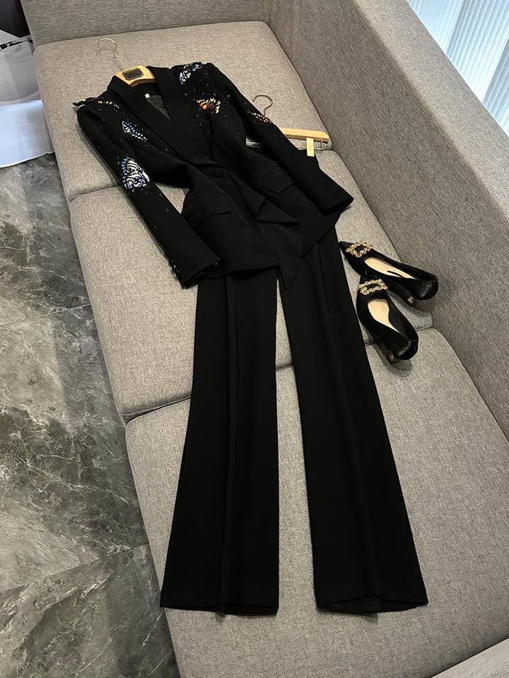 Negro Conjunto de traje de diamante con mariposa 3D hecha a mano SY402 de venta al por mayor en Faire0