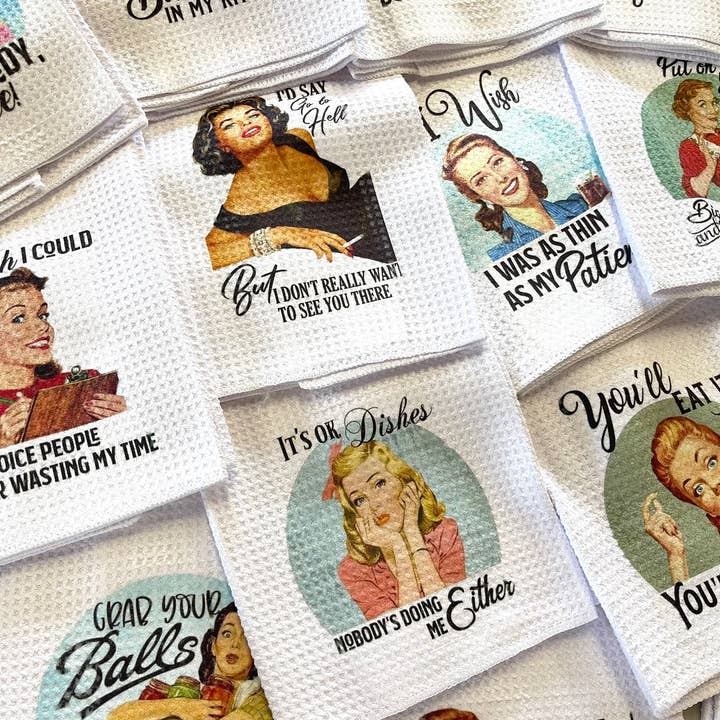 Lasting Impressions CT - Wholesale Tea Towel - Snarky Funny Kitchen Towels with Vintage Ladies Design