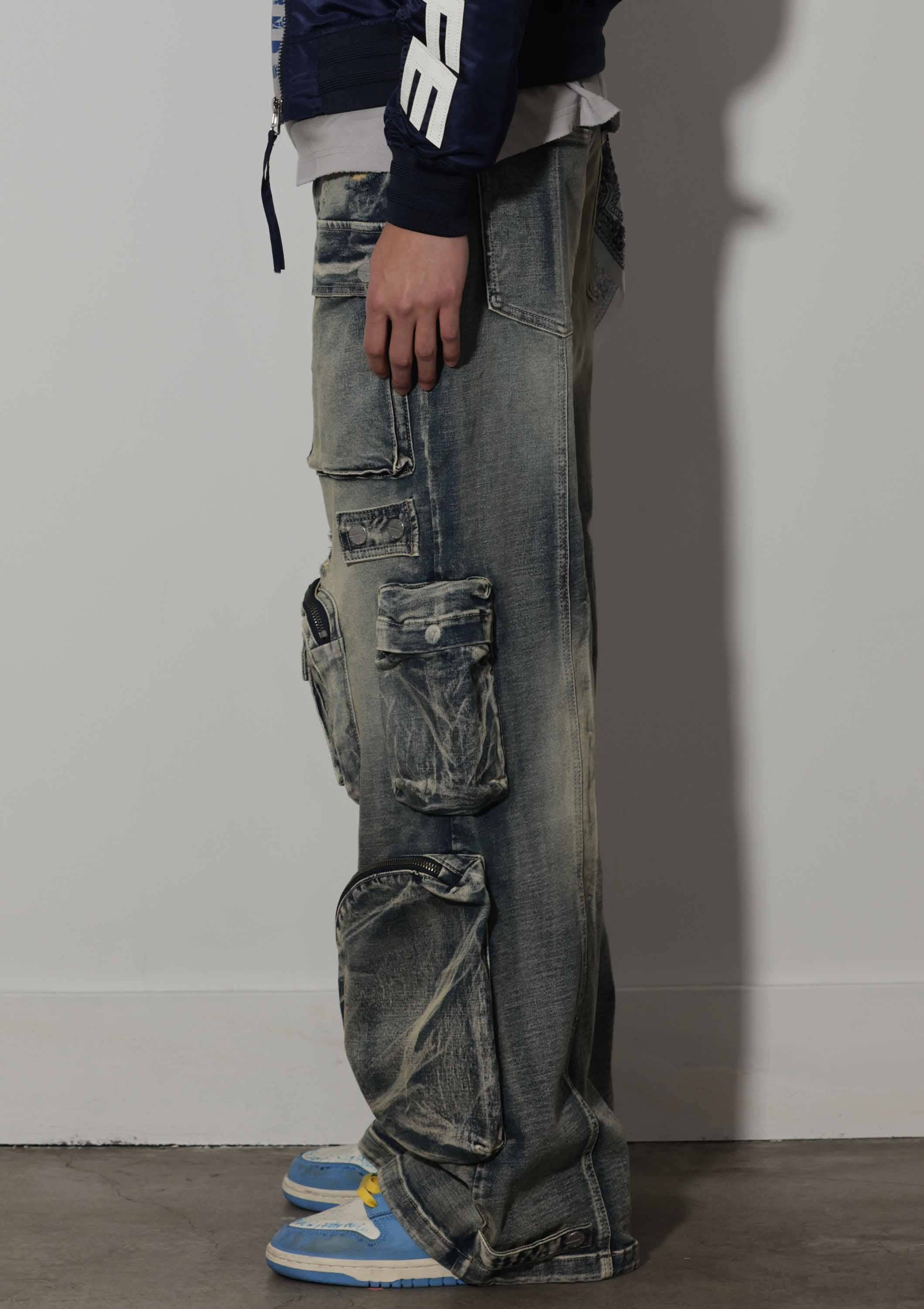 First Row - Vente Jean – homme - Pantalon cargo large en denim utilitaire Y2K4