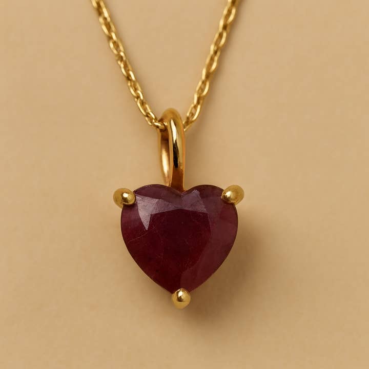 Christmas Jewellery Ruby Gemstone Heart Necklace 18k Gold for wholesale by Gold Lunar