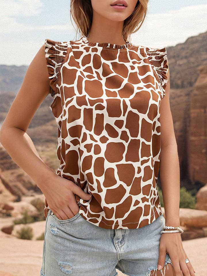 Ruffle Edge Short Sleeved Irregular Color Block Shirt for wholesale by Wholesalesir