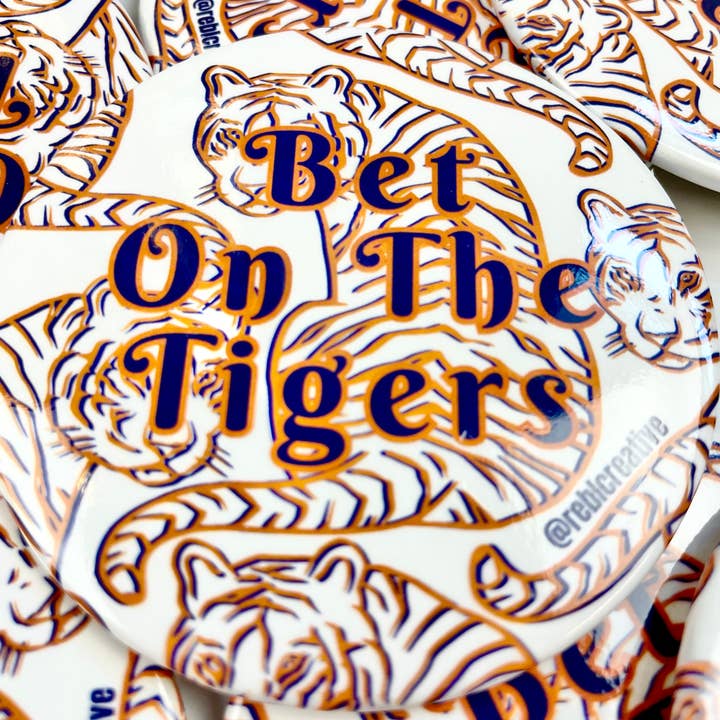 *Bet On The Tigers - Orange and Navy - Game Day Button for wholesale by REBL Creative