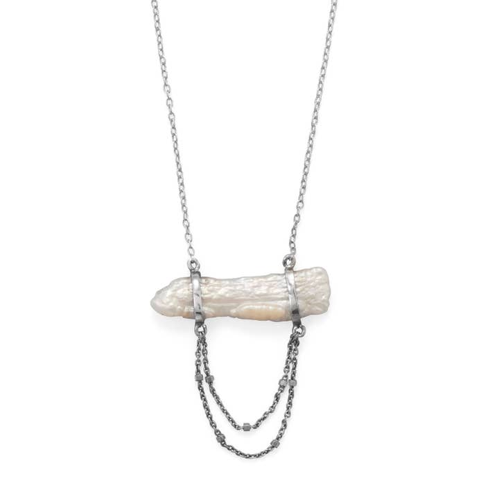 Halskette mit zwei Ketten in Tropfenform mit Süßwasserzuchtperlen, 40,6 cm und 5,1 cm für den Großhandel von Silver Stars Collection