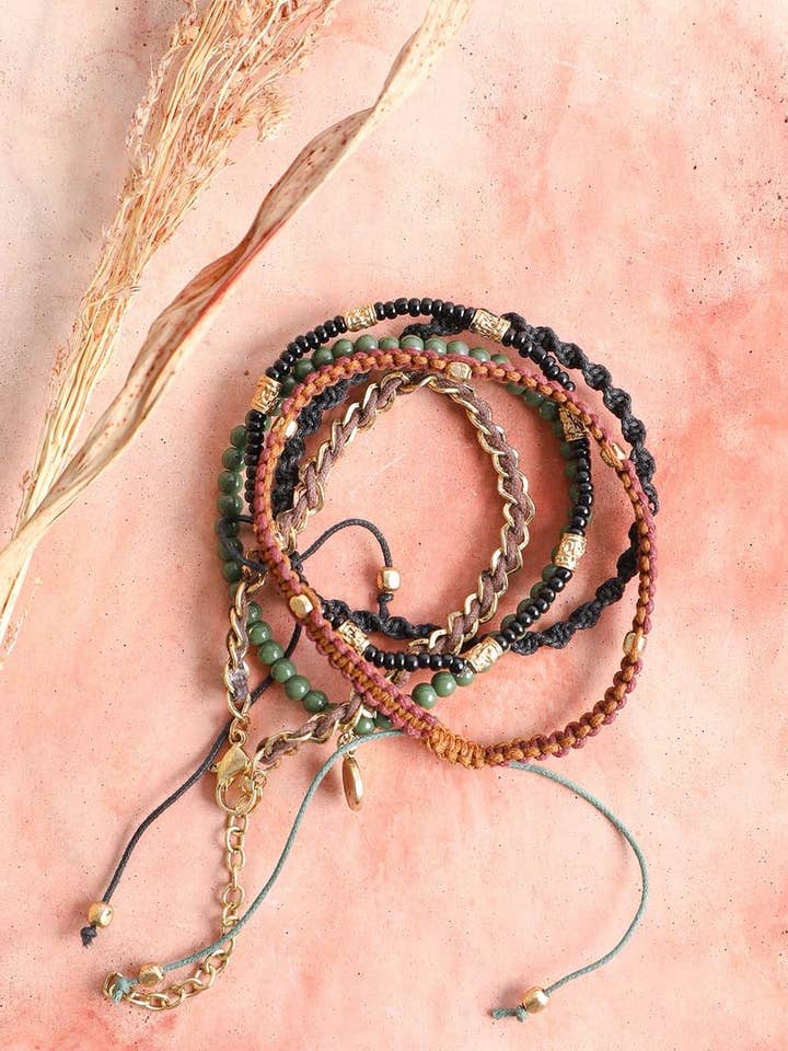 Stackable Bead and Woven Cord Bracelet - Cute & Trendy for wholesale by Leto Accessories