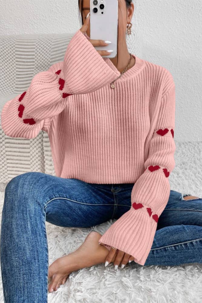 UNISHE - Wholesale Knit Sweater - Women's - Valentine's Day Heart Jacquard Sweater ZK10604