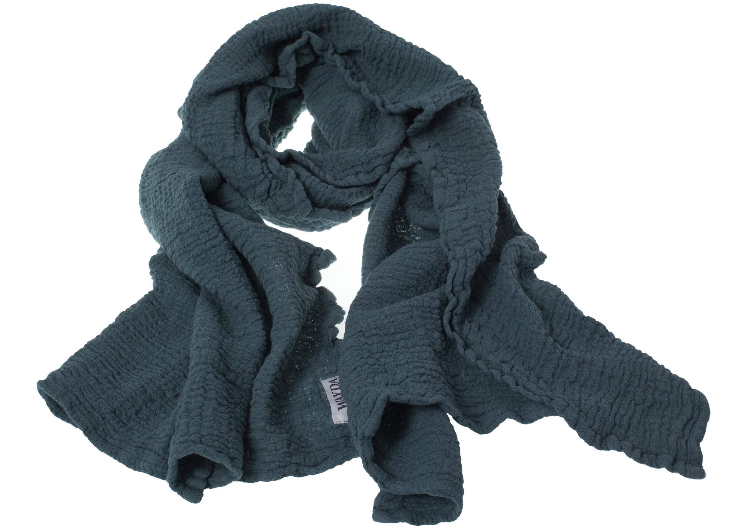 WAYDA - Vente Écharpe – femme - Écharpe en mousseline de coton BLAU Fuji2