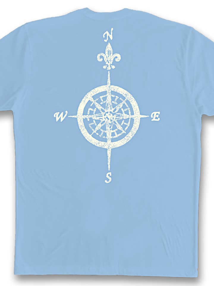 Short-Sleeve T-Shirt on Baby Blue with White Compass for wholesale by Change Your Latitude