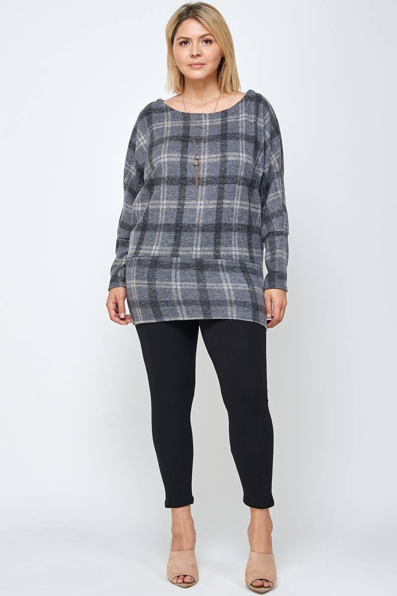 Grey Plus Size Plaid Tunic Top - 17655-T for wholesale on Faire3
