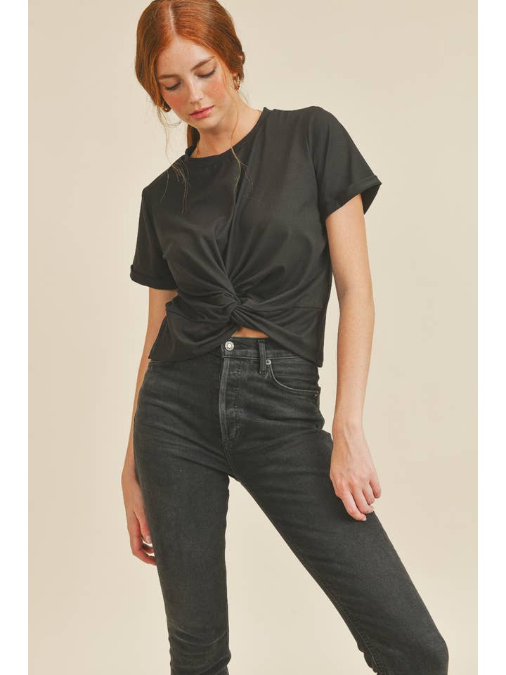 IT1001 Lovely Twisted Knot T-Shirt Black Neutral for wholesale on Faire
