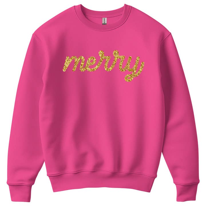 Fashion City - Wholesale Sweatshirt – Women's - Merry Typography Glitter Logo Design Fleece Shirt18