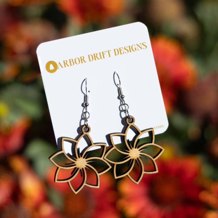 Primrose Flower Dangle Earrings for wholesale by Arbor Drift Designs