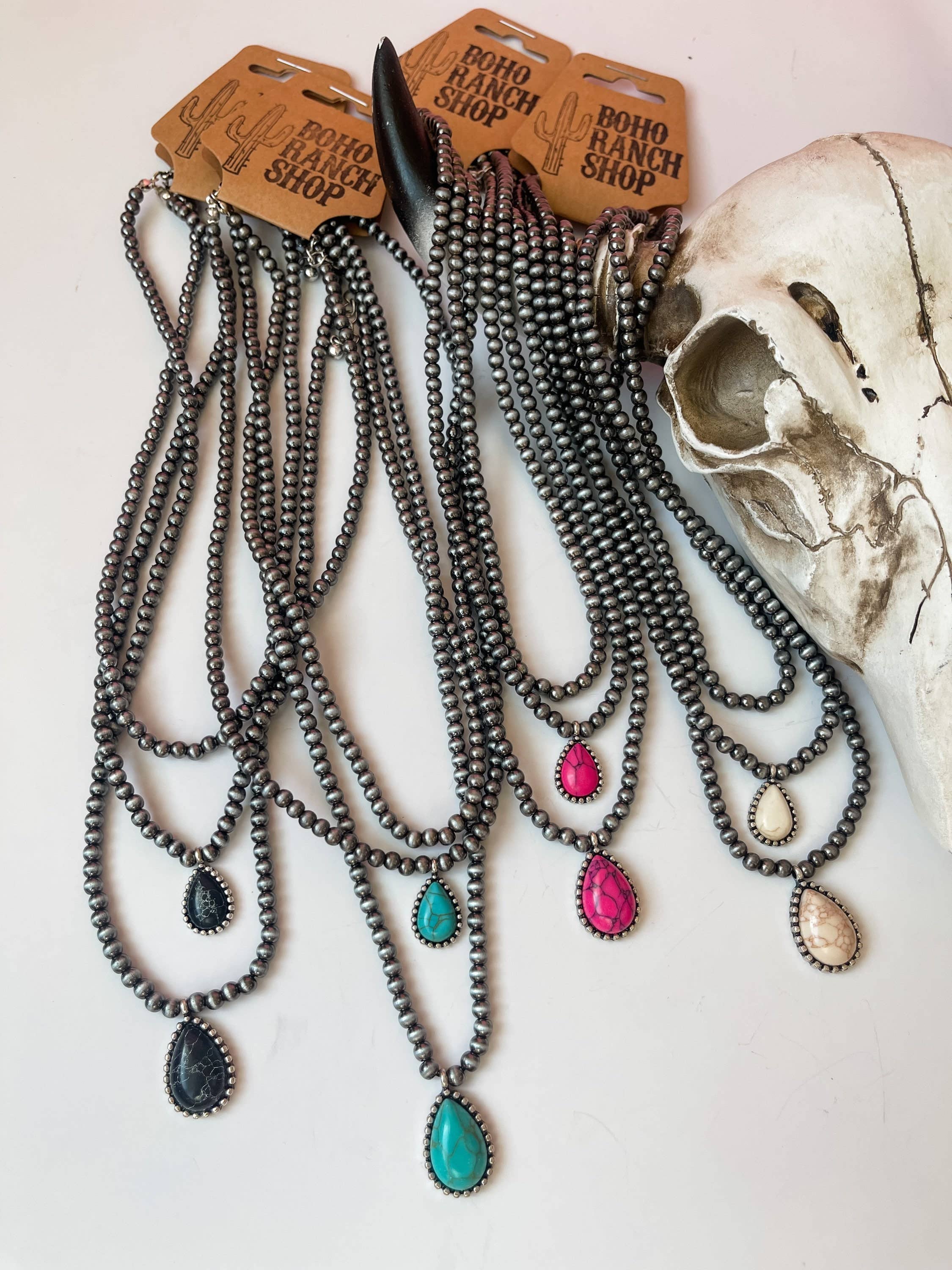 Boho Ranch Shop - Venta al por mayor Collares de cuentas/perlas - Collar de múltiples capas con cuentas navajos y semipiedras1