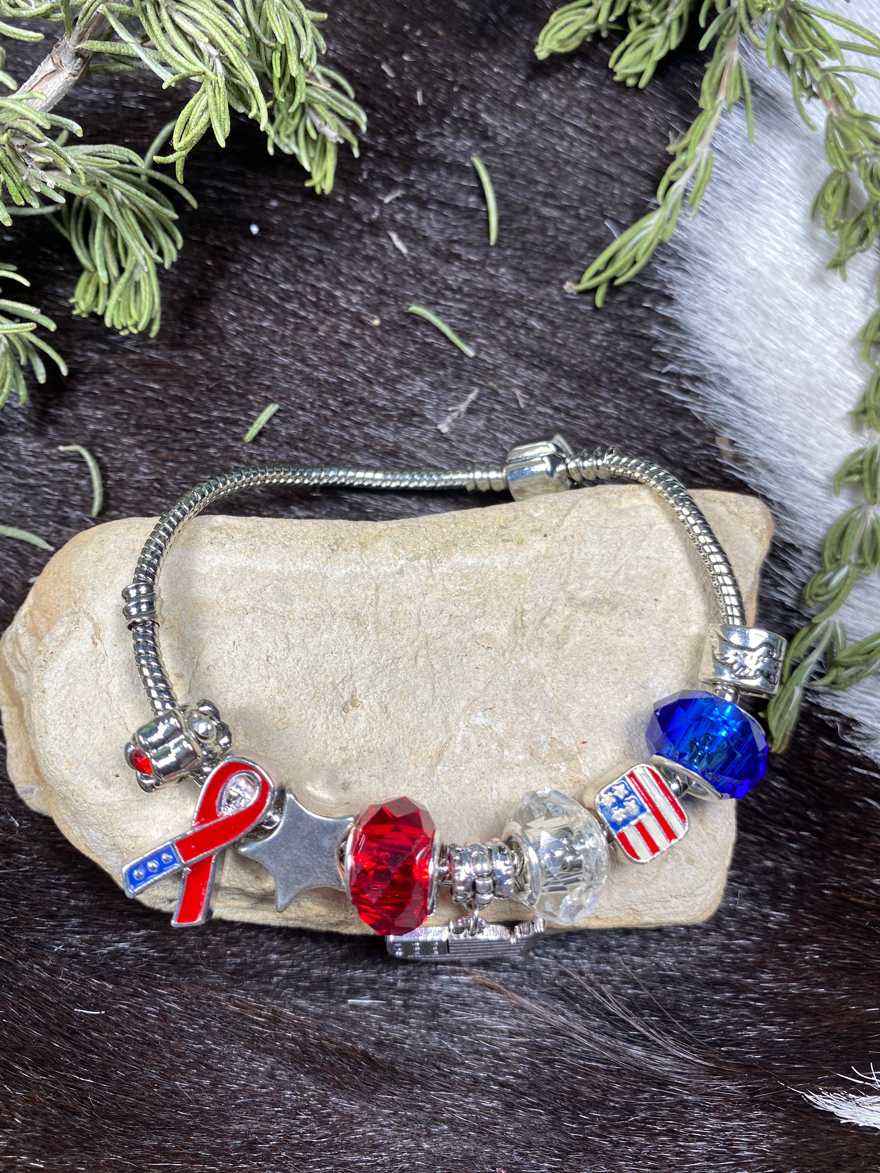 Fiona Accessories – wholesale Charm/dangle bracelet – 4th of July Bracelet American European Bead Bracelet5