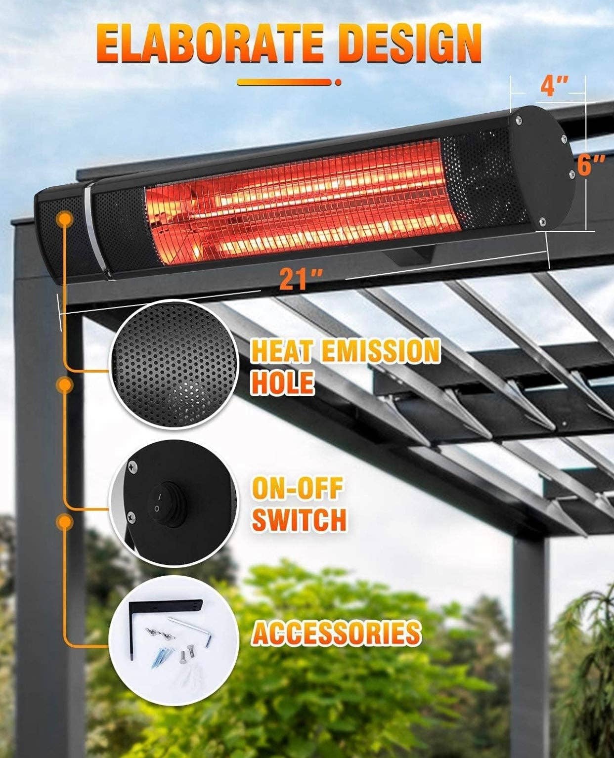 OutdoorSolarOutlet – wholesale Bench – Electric Patio Heater, 1500W Outdoor Heater with 3 Power Settings, Infrared Heater with Remote Control, Overheat Protection, Wall Mounted Space Heater, In/Outdoor7