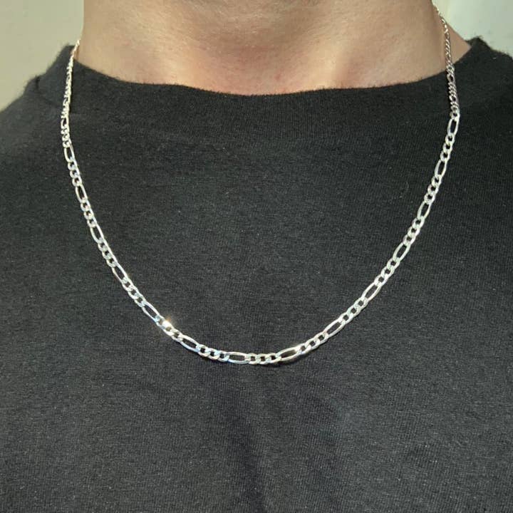 Solid Silver Figaro Chain 20in 3mm for wholesale by Prestige Jewelry
