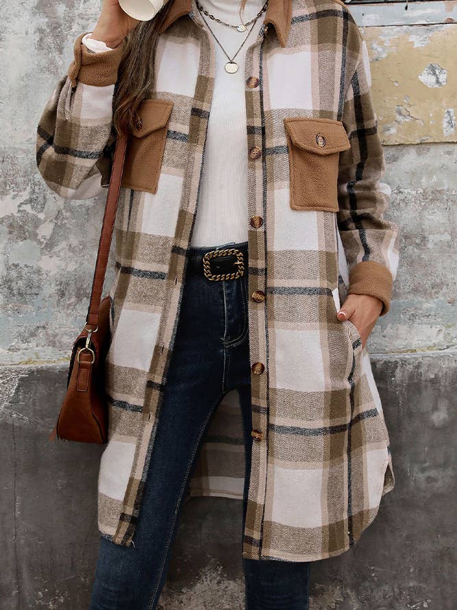 Wholesale Khaki Plaid Pockets Shaket BFZY1149 for your store Wholesale Khaki Plaid Pockets Shaket BFZY1149 for your store