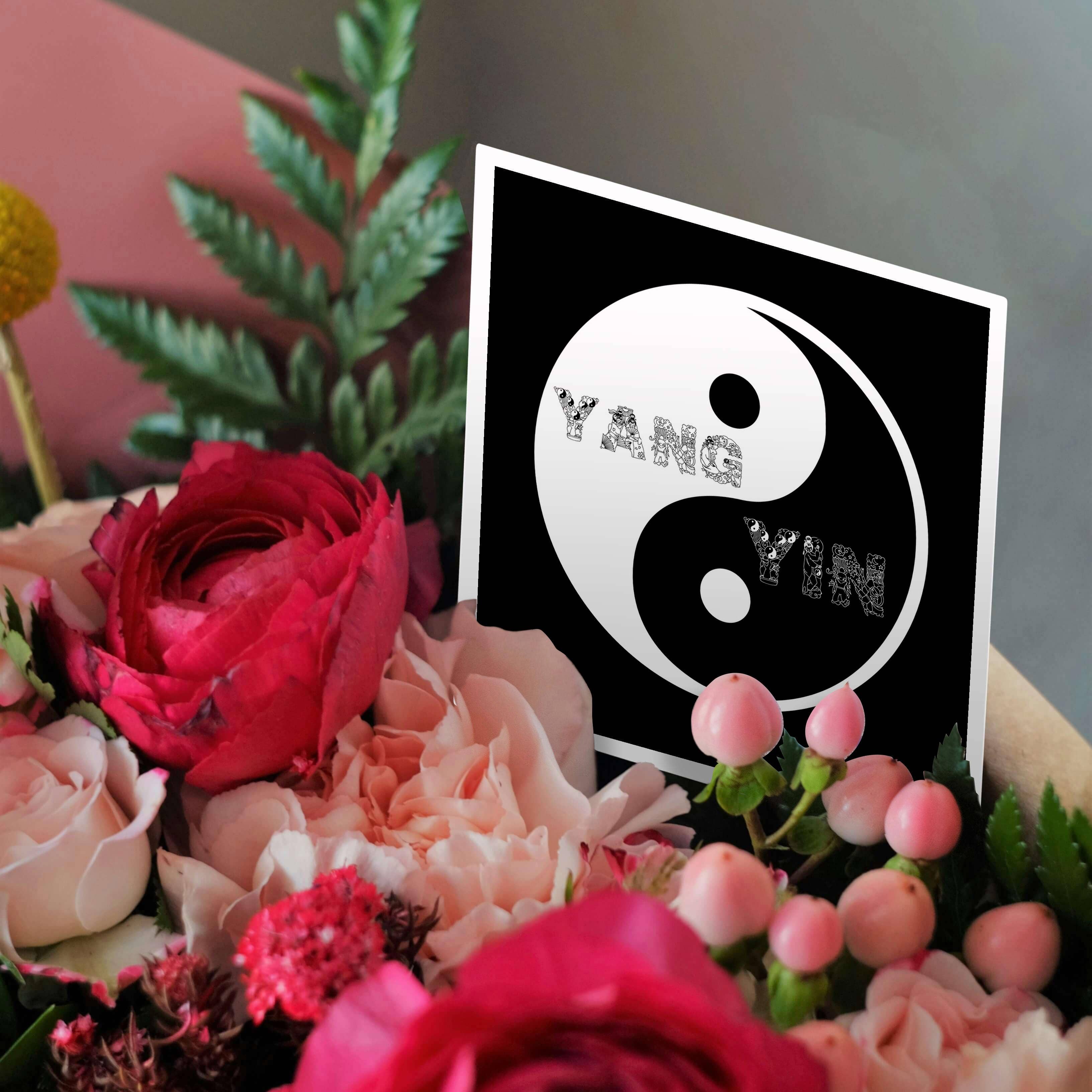 3dRose - Wholesale Everyday Greeting Card - 3dRose, Circular Taijitu Yin and Yang symbol on black background, Greeting Card2