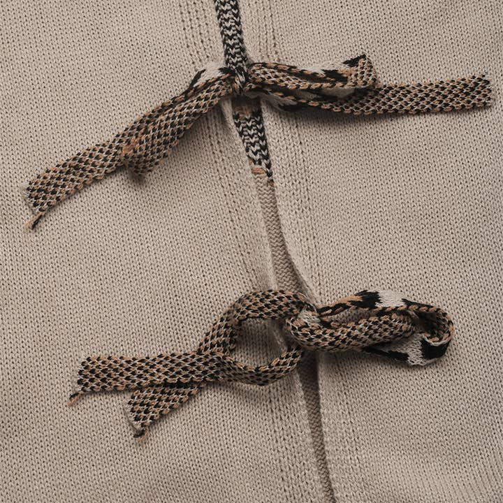 Apricot Lace-Up Bow Love Leopard Print Panelled Knitted Cardigan for wholesale on Faire6