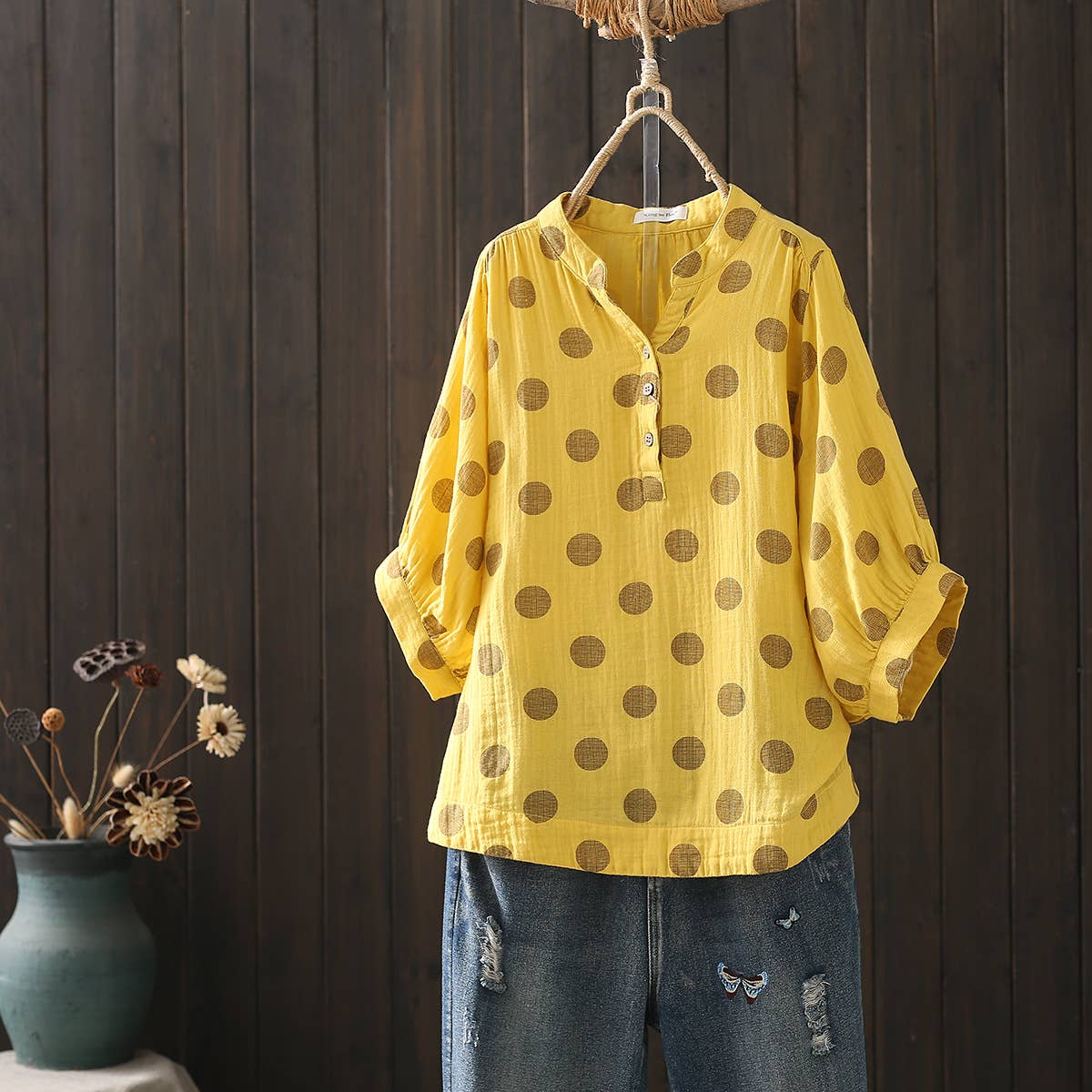 Whisper Mint - Wholesale Blouse - Women's - Double-Layer Cotton Gauze Shirt Blouse Loose-Fit Blouse1