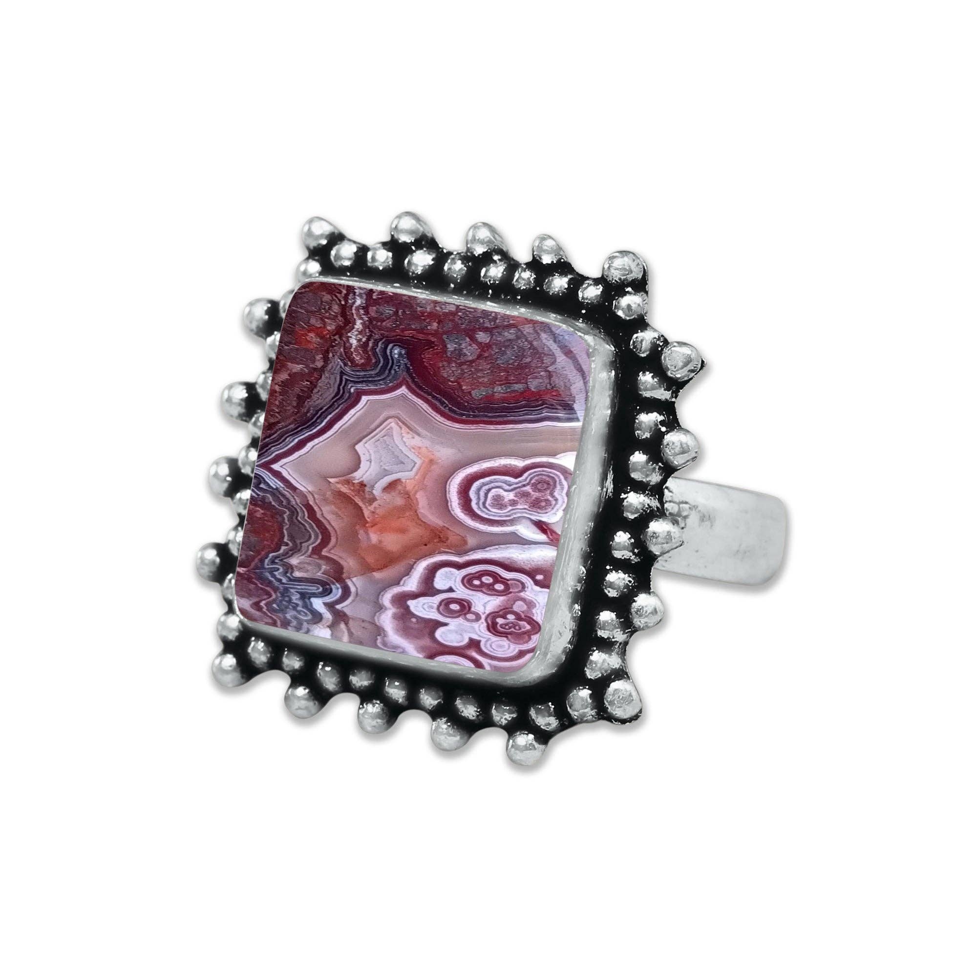 Handmade Jewels - Wholesale Cocktail/Statement Ring - Crazy Lace Agate Rings – Silver-Plated, Handmade, Swirly Earth-Tone Statement (US Sizes 6–10)10