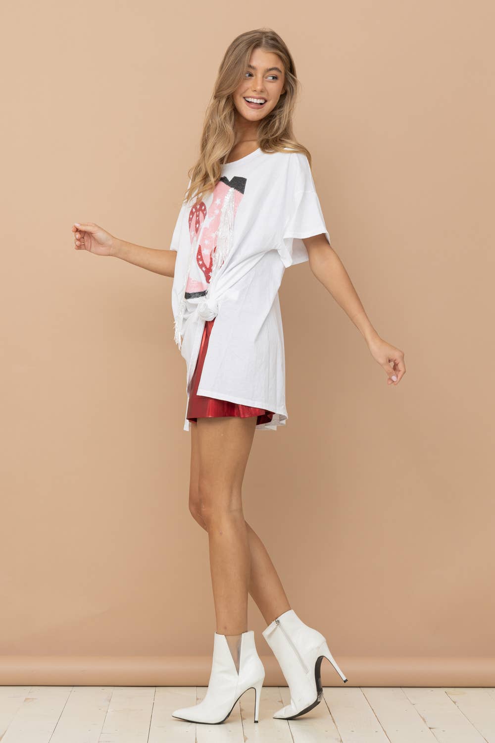 Blue B - Wholesale T-Shirt - Women's - 32487T - Cotton Sequin Western Boot Fringe Loose Side Tee2