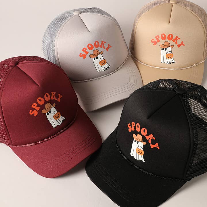 Fashion City - Wholesale Trucker Hat - Unisex - Spooky Ghost Printed Halloween Trucker Hat