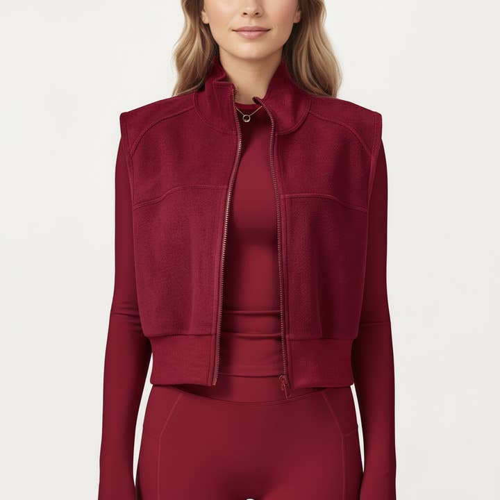 Active by Anna-Kaci - Wholesale Outerwear Vest - Women's - Cropped Zip Closure Vest with Stand Collar and Fitted Hem7