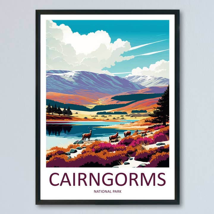 Manifesto di Viaggio Cairngorms Scozia per la vendita all'ingrosso da parte di TravelzonaArt