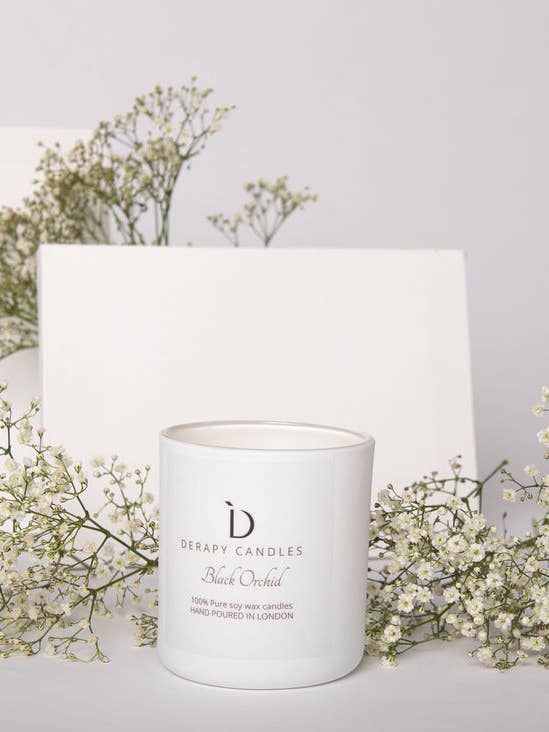 Sort Orchid Wood Wick Duftlys for engroshandel hos Derapy