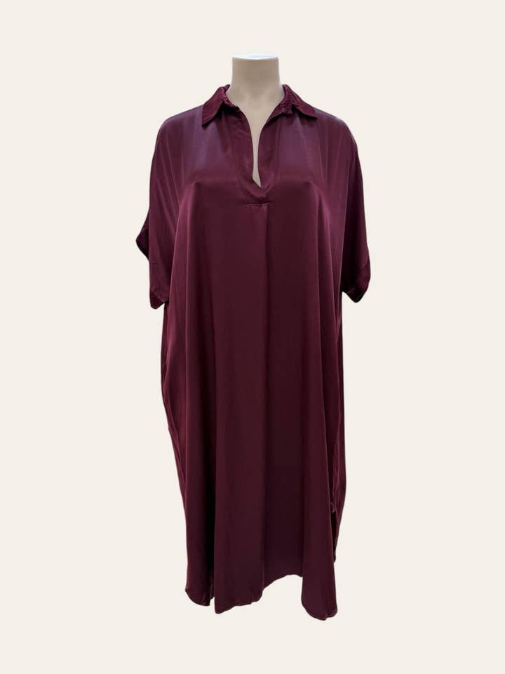 C'MELODIE - Wholesale Dress - Women's - Plus Size - Loose Polo Collar Dresses - 8905 Thick Satin5
