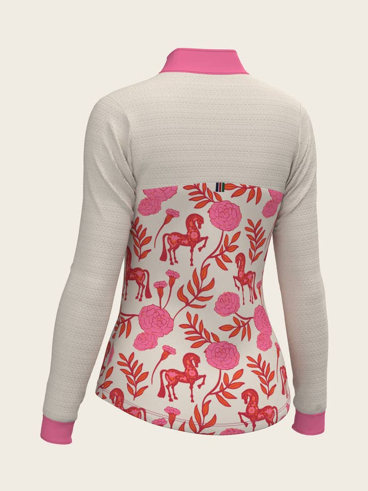 Camisola de Sol com Fecho de Correr em Malha Desportiva Rosa Peónia por atacado de Espoir Equestrian
