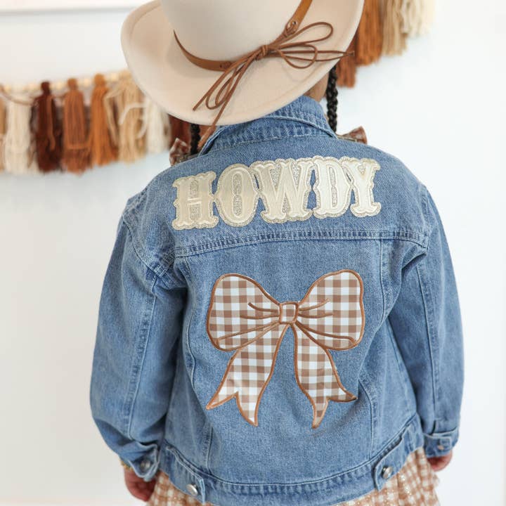 Sweet Wink - Wholesale Denim Jacket - Kids - Howdy Gingham Bow Patch Denim Jacket - Western Apparel3