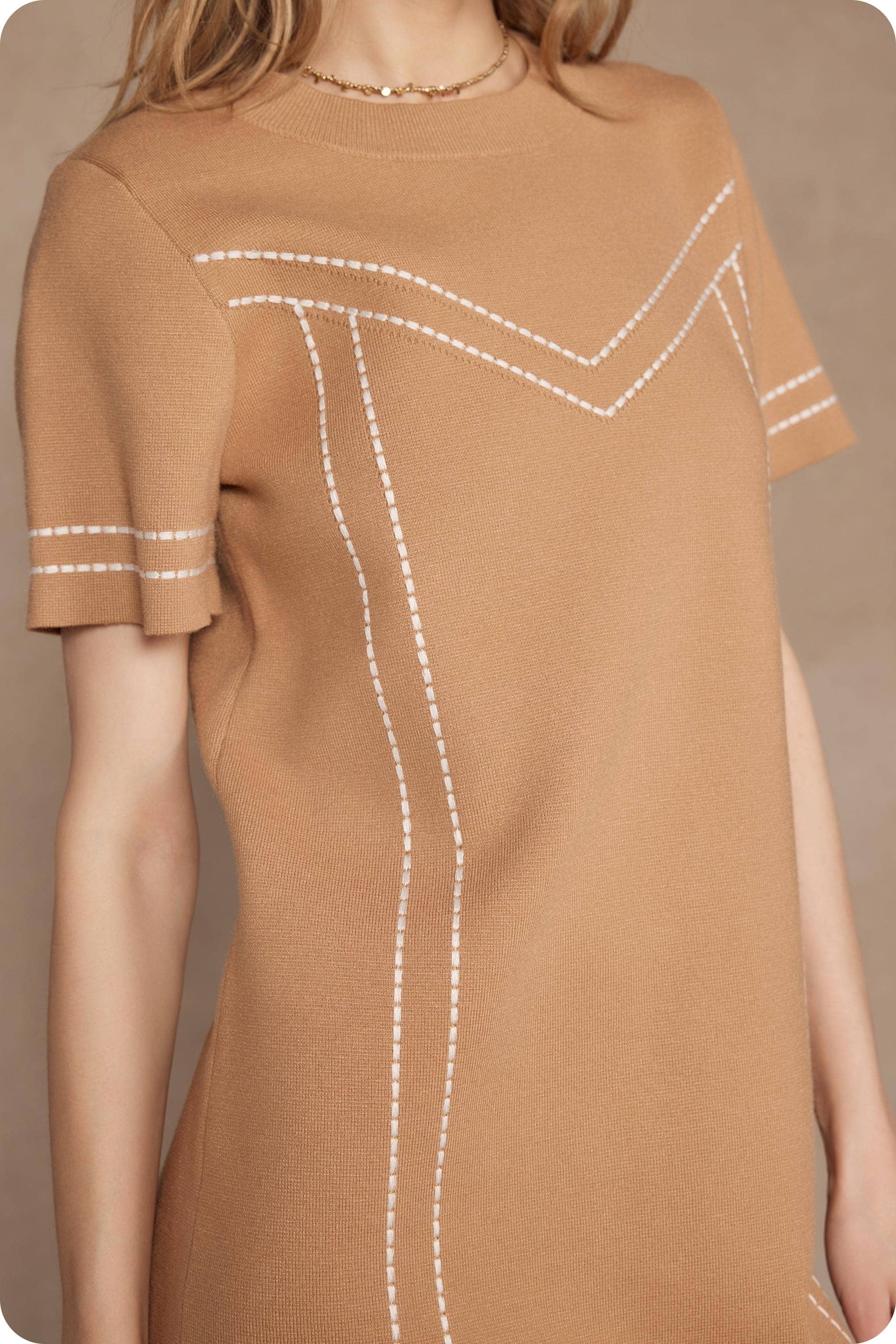 Strut & Bolt - Wholesale Dress - Women's - Thick Stitch Embroidery Knit Tee Mini Dress13