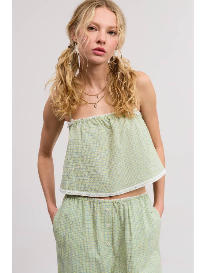 Mimosa - Wholesale Top & Pant Set (NOT Loungewear) - Women's - Plaid Lace Trim Tank and Pants Matching Set13