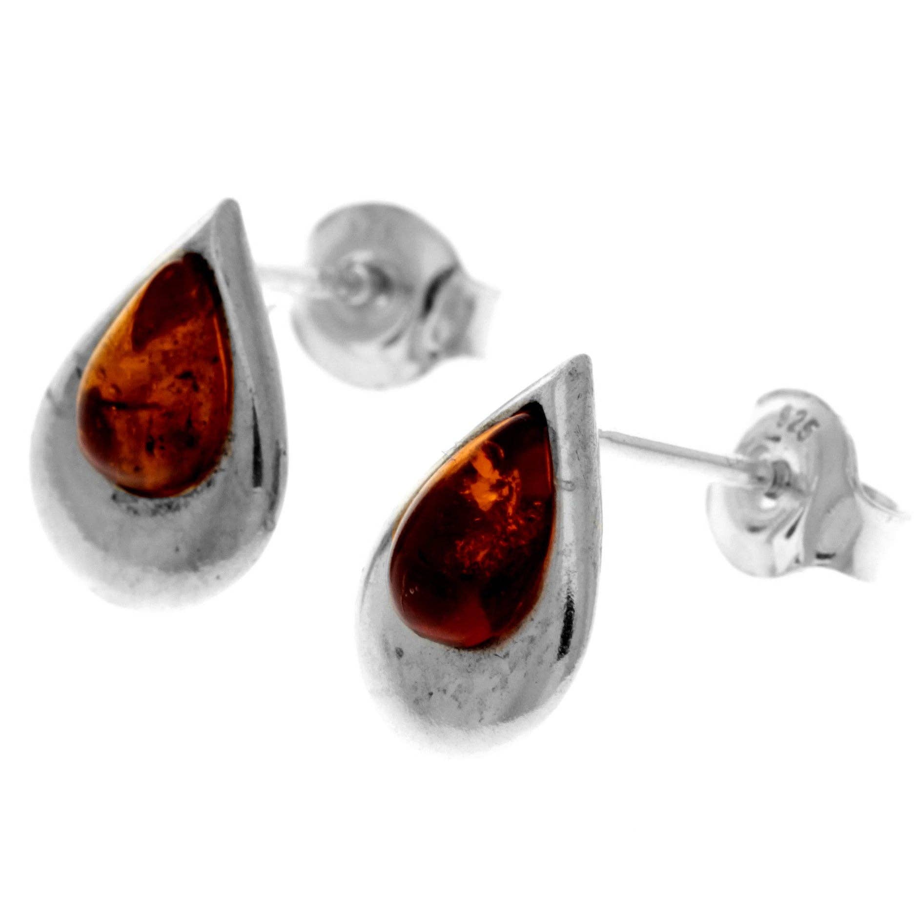 SilverAmber Jewellery - Wholesale Stud/Post Earrings - 925 Sterling Silver & Genuine Baltic Amber Little Pears Studs Earrings  - K1737