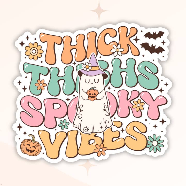 Thick Thighs Spooky Vibes Ghost Sticker - Halloween - Freaky for wholesale by Big Chair Dreams