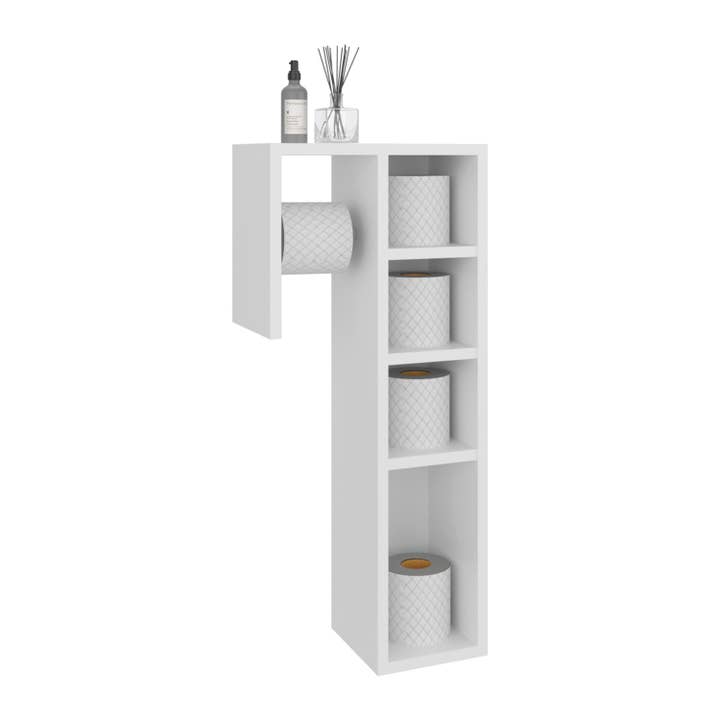 White Lodi Freestanding Toilet Paper Cabinet With Slim Vertical Design And Storage Compartment for wholesale on Faire3