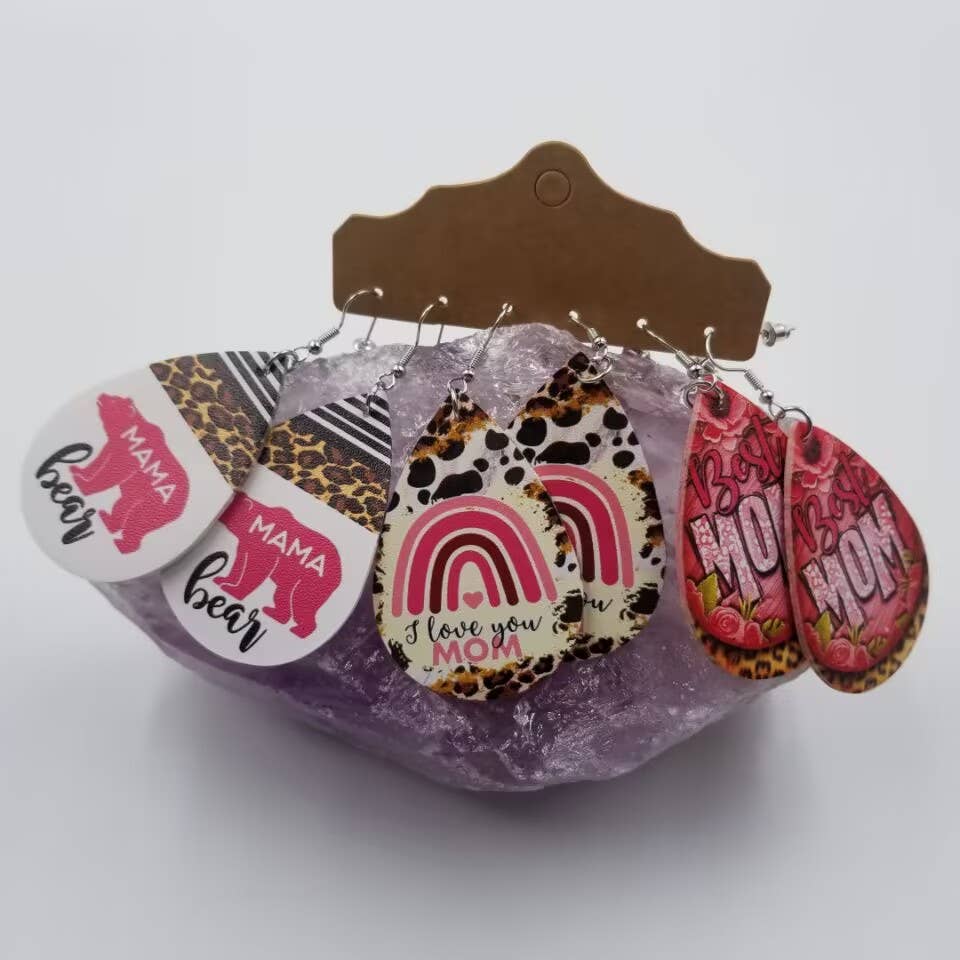 magnolia jewelry - Wholesale Jewelry Set - Mixed Printed MAMA Leather Earrings - Set Of 31