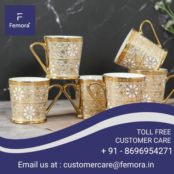 Femora Golden Mirror Flowers Gold Tea Cups | 6.09 Oz for wholesale by Femora