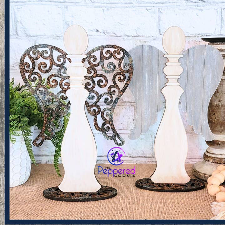 Shelf Sitter - Thin Spindle Angel UNFINISHED pour la vente par The Peppered Cookie