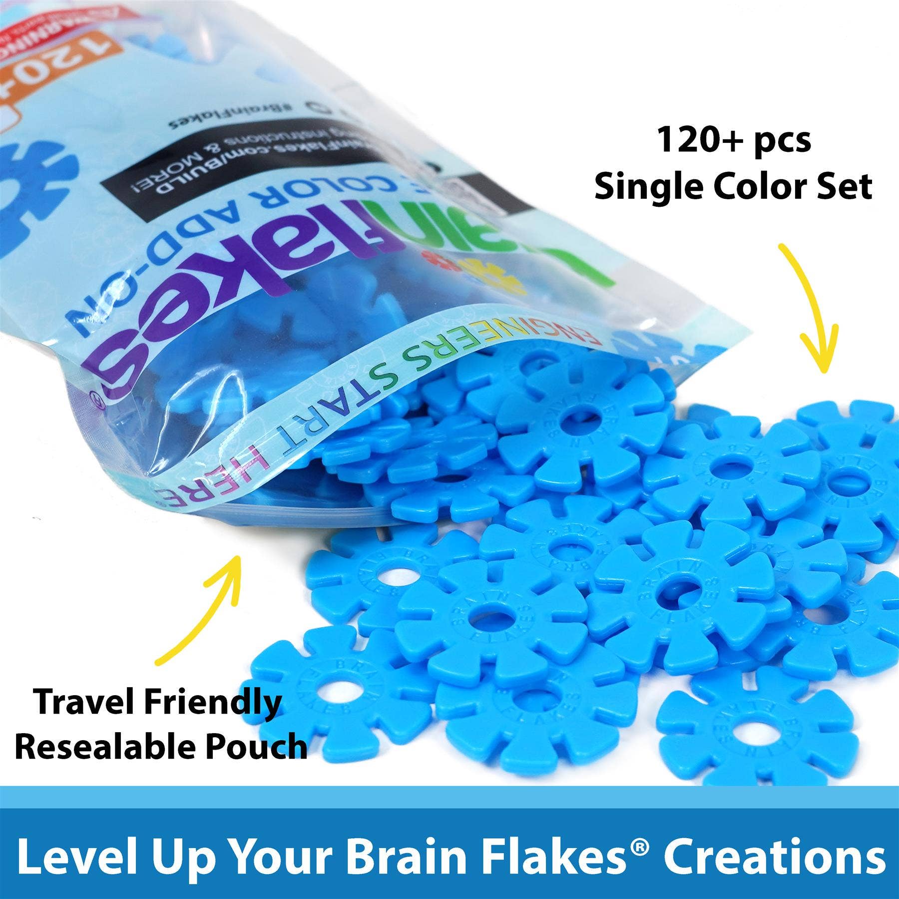 VIAHART Toy Co. – wholesale Building set – Child – Brain Flakes Single Color Add-on - 120 Pieces - Resealable P1