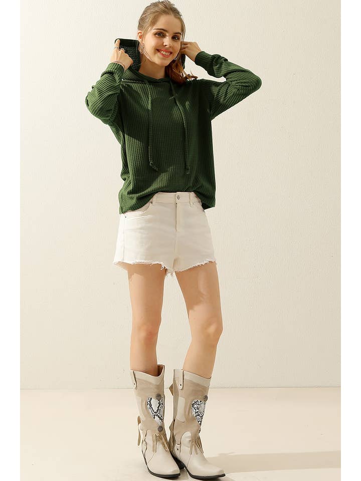 NINEXIS - Wholesale Hoodie - Women's - CWOHOL444_HOODED WAFFLE KNIT SWEATER TOP LOUNGE WEAR