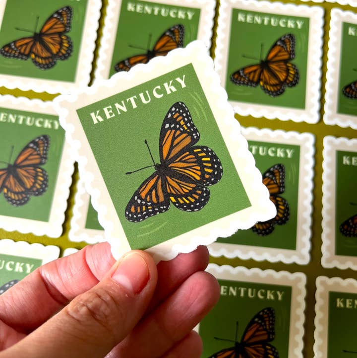 Jessica Holly Creative - Wholesale Sticker - Kentucky State Butterfly Stamp Style Vinyl Sticker, 2.5in 1