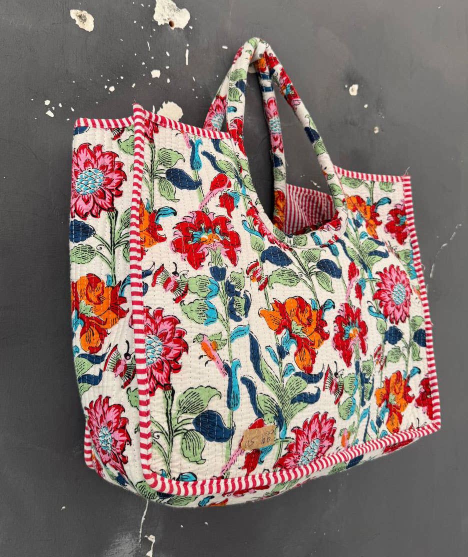 bhavnas boutique - Wholesale Tote Bag - Women's - Jaipuri Floral Print Quilted Shopping Bag Indian Cotton Bags3