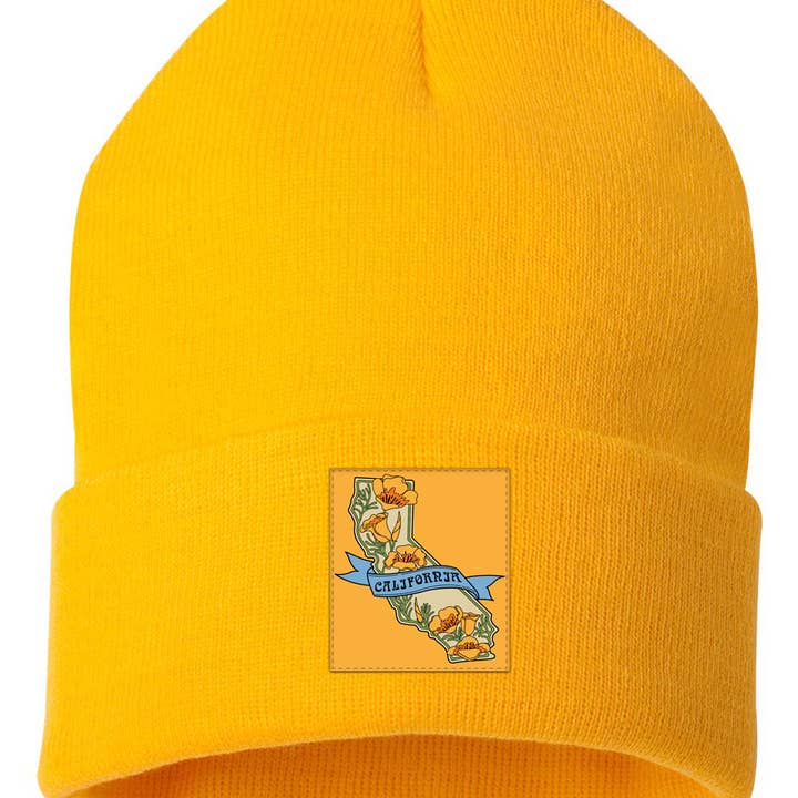 SF Mercantile - Wholesale Beanie - Unisex - California State w/ Poppies 12" Knit Beanie0