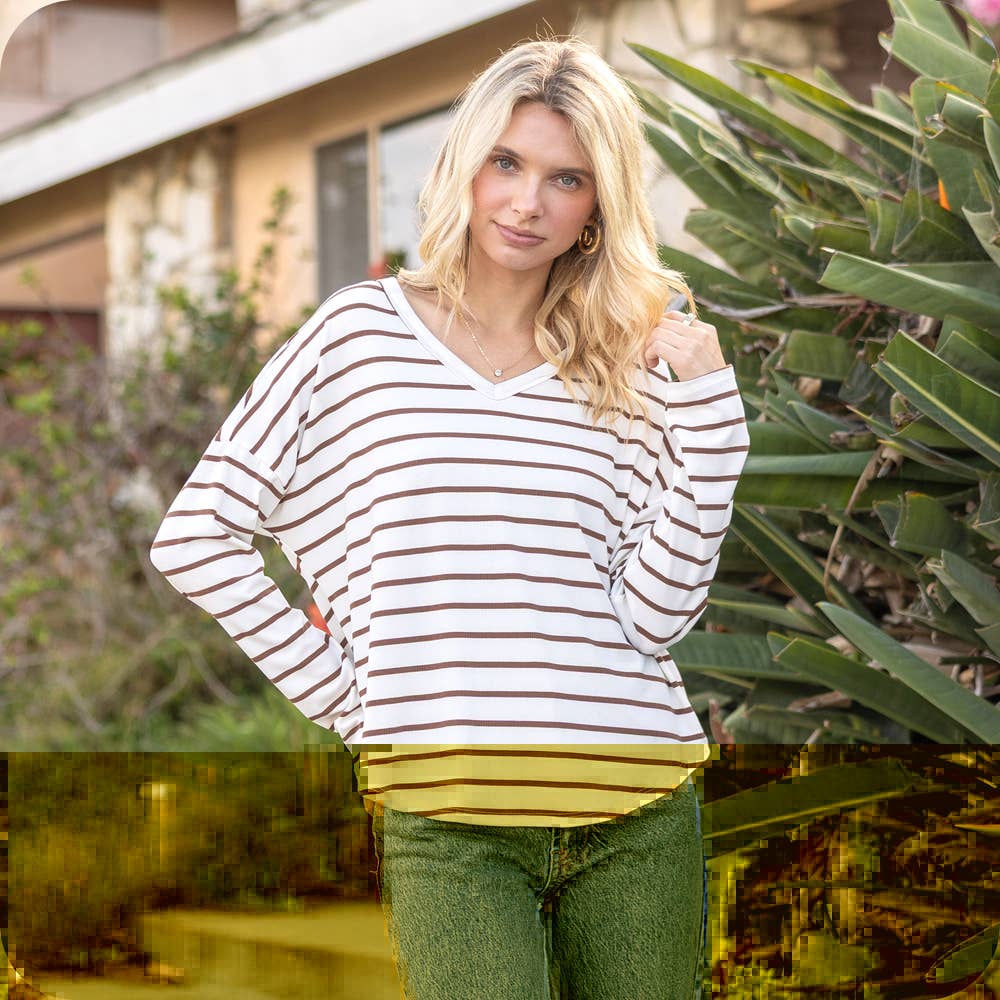 Les Amis - Wholesale Knit Top - Women's - Striped V-Neck Knit Top12